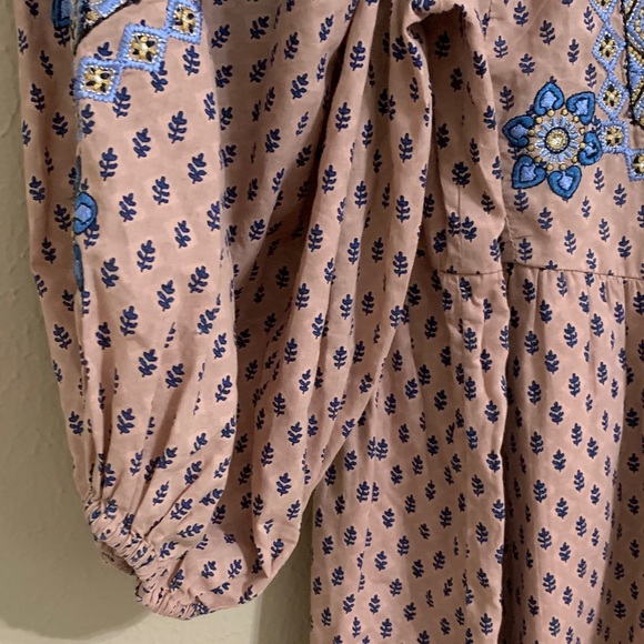 New Anthropologie Women’s Embroidered Mini Dress Blue Peach Coastal Cowgirl M - Picture 5 of 13